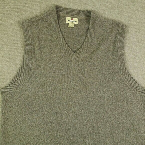 Woolrich Men's XL  Cotton Blend Brown Beige V-Neck Sweater Vest - Picture 2 of 7